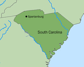 Map showing Spartanburg, South Carolina, 2012.