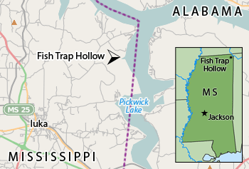 Map of Fish Trap Hollow and northeastern Mississippi, 2012. ©OpenStreetMap contributors, CC-BY-SA.
