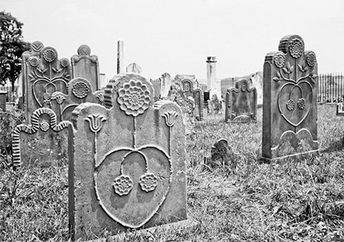 Rear faces of gravestones carved by Laurence Crone, McGavock Family Cemetery, Fort Chiswell, Wythe County, Virginia, August 1978.
