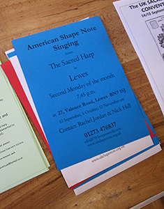 Jesse P. Karlsberg, Sacred Harp singing flyer at the seventeenth United Kingdom Sacred Harp Convention advertising "American shape-note singing," Winnersh, United Kingdom, 2012.