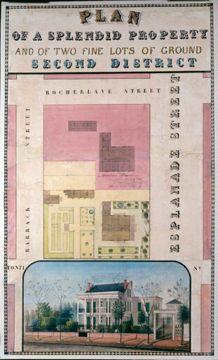 Eugène Surgi and Adrien Persac, Plan of Splendid Property and Two Fine Lots of Ground, Second District, March 12, 1860. Plan Book 005.018, New Orleans Notarial Archives.