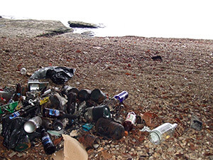 Rheta Grimsley Johnson, Trash on a beach on Pickwick Lake, Fish Trap Hollow, Mississippi, 2012.