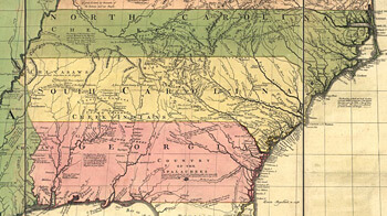 John Mitchell, A map of the British and French dominions in North America, with the roads, distances, limits, and extent of the settlements, 1755. Library of Congress Geography and Map Division, 74693187.