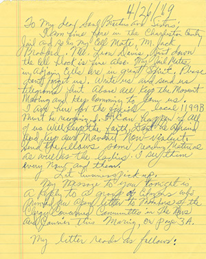 Selected page from Ralph David Abernathy's Letter from a Charleston Jail, April 1969. Courtesy of SCLC records, MARBL, Emory University.