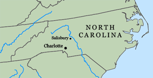 Map showing Salisbury, North Carolina, 2012.