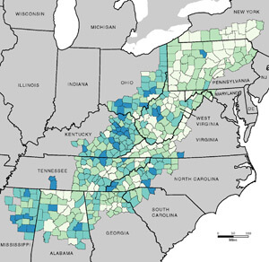 Unemployment Rates in Appalachia, 2010 (County Rates), Appalachian Regional Commission.