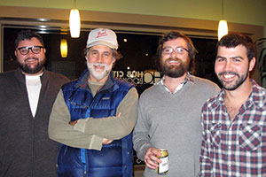 Betsy Teter, Hub City Writers Travis Blankenship, John Lane, Patrick Whitfill, and Eric Kocher pose after a reading at Hub City Bookshop, Spartanburg, South Carolina, 2012. 