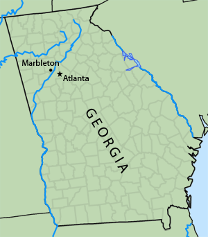 Map showing the location of Mableton, Georgia, 2012.
