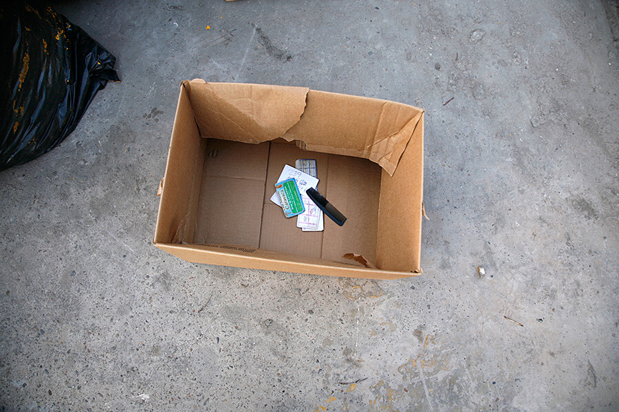 Susan Harbage Page, Department of Homeland Security box with contents, Matamoros, Mexico, 2010.