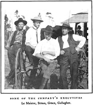 Some of the [Jackson] company's executives, including Bob Gallagher (right), outside Lockhart, Alabama. Alexander Irvine, "My Life in Peonage," Appleton's Magazine, June 1907, 4.