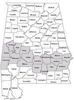 Traditional Counties of the Alabama Black Belt. Map courtesy of available by the Center for Business and Economic Research at the University of Alabama. Visit http: http://cber.cba.ua.edu /edata/maps/blackbelt.jpg for original version.