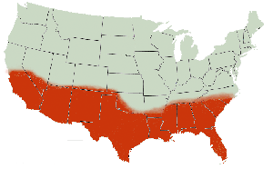 Map of the Sunbelt (marked in red)