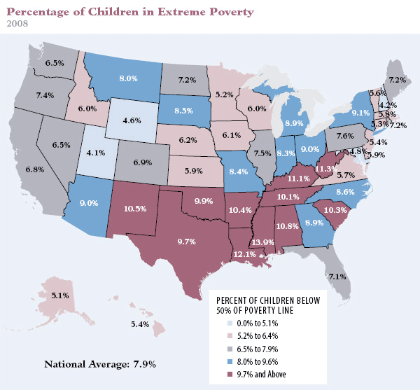 The Southern Education Foundation, Percentage of Children in Extreme Poverty, 2008.