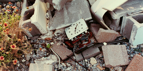 Bruce West, Clock in Debris of Destroyed Aquarium, Gulfport, Mississippi, 2006.