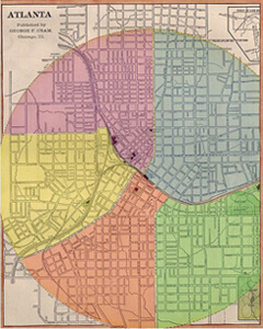 George F. Cram, Layout of Atlanta's Ward System (Fourth Ward in blue), 1874. 