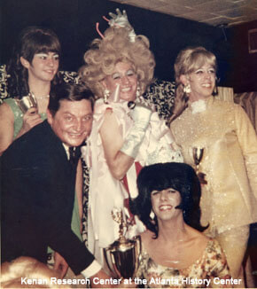 In the mid 1960s, using the stage names Phyllis Killer and Shirley Temple Jones, he became a popular female impersonator. He is pictured here (center) during one of the Miss Joy Lounge pageants. At this time, an Atlanta city ordinance had banned cross-dressing.Photographer unknown, Billy Jones (top center) as Phyllis Killer during a Miss Joy Lounge pageant, Atlanta, Georgia, 1968. Courtesy of the Kenan Research Center at the Atlanta History Center. 