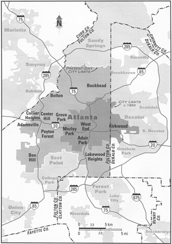 Overview Map of Atlanta. Kevin Kruse, White Flight: Atlanta and the Making of Modern Conservatism Princeton, NJ: Princeton University Press, 2005.