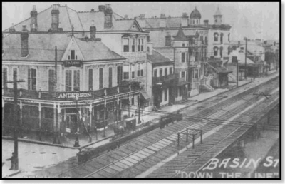 Photograph of Basin Street, circa 1900.