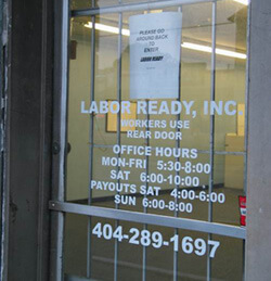 Terry Easton, Front door at Labor Ready labor agency. Decatur, Georgia, October 2004. Terry Easton, Front door at Labor Ready labor agency. Decatur, Georgia, October 2004.