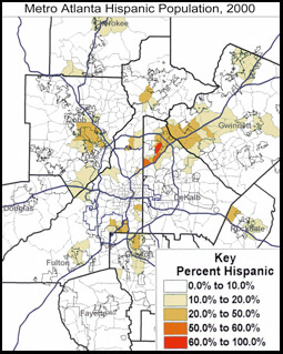 Metro Atlanta Hispanic Population, 2000, United States Census Bureau