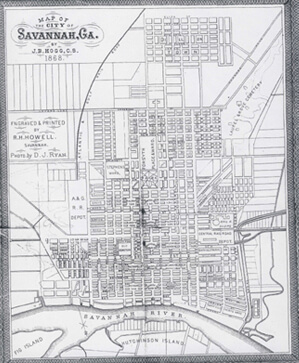 J. B. Hogg, Map of Savannah City Limits, 1868.