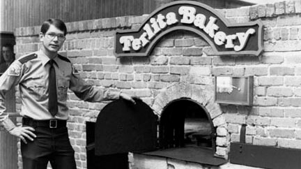Florida Division of Recreation and Parks, Park ranger Rob Heith in front of bakery exhibit at Ybor City State Park, Tampa, Florida, 197-. Catalog no.: fps1511. Florida Photographic Collection.