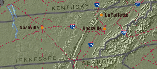 Map of LaFollette, Tennessee and Surrounding Area