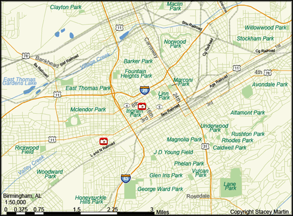 Stacey Martin, map of Birmingham, Alabama, 2007.