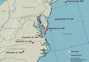 Hurricane Paths, Eastern Shore and Vicinity 1872-1928.