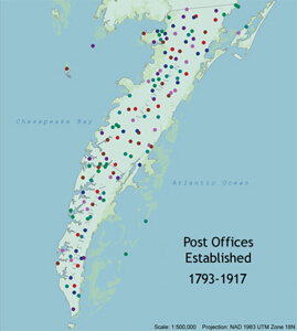 Expansion of Post Offices along the Eastern Shore from 1793-1917.