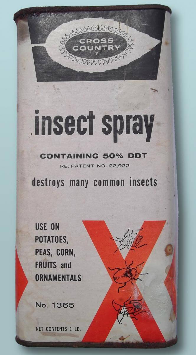 50% Dichloro Diphenyl Trichloroethane (DDT) insecticide powder container, ca. 1960. Courtesy of Wikimedia Commons. Image is in public domain.