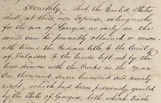 Detail of Treaty regarding Georgia's Western Lands, 1802. Courtesy of the Ad Hoc collection, Georgia Archives, University System of Georgia.