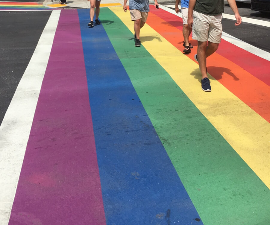 Rainbow crosswalks, corner of 10th Street and Piedmont Avenue, Atlanta, Georgia, June 2017. Photograph by Eric Solomon. Courtesy of Eric Solomon.