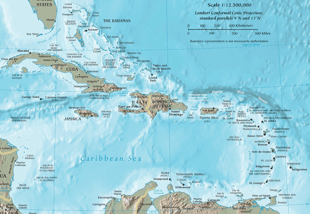 Map of the Caribbean, June 25, 2011. Originally published in the The World Factbook (United States Central Intelligence Agency). Courtesy of Wikimedia Commons. Image is in public domain.