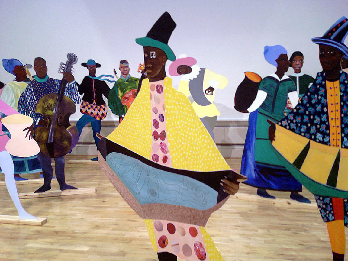 Talking on Corners - Speaking in Tongues Exhibition. Artwork by Lubaina Himid, Harris Art Gallery and Museum. Photograph by Flickr user drinksmachine, October 6, 2007. Creative Commons license CC BY-NC-ND 2.0.