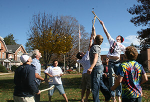 Cherokee stickball game, Liston B. Ramsey Center for Regional Studies, Mars Hill University, November 8, 2011. Photograph by Hannah Furgiuele. Courtesy of the Liston B. Ramsey Center for Regional Studies at Mars Hill University.
