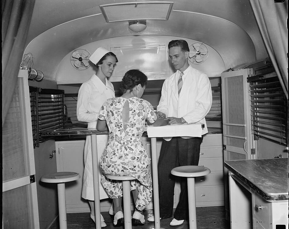 Trailer-laboratory for the mobile syphilis control project, Washington, DC, 1937. Photographer unknown. Courtesy of the Library of Congress Prints and Photographs Division, loc.gov/resource/hec.23247/.