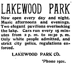 Print advertisement for Lakewood Park, an area park located south of downtown Atlanta. (Clipping from the Atlanta Constitution, April 25, 1896.)