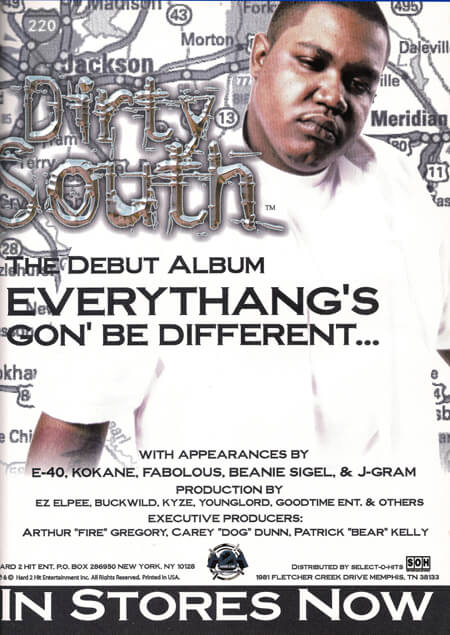 Promotional image for Everythang’s Gon’ Be Different by Dirty South. (Hard 2 Hit, 2001).