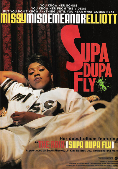 Promotional image for Supa Dupa Fly by Missy Elliot. (East/West Records, 1997).