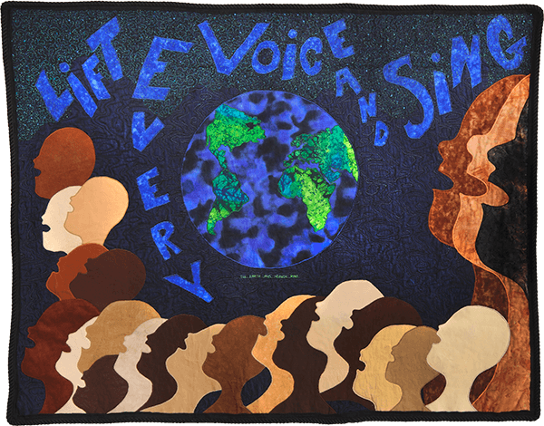 Lift Every Voice and Sing, 2004. © Gwendolyn A. Magee. Pieced, quilted, stitched, and appliquéd fabrics, with cording. 41.5''x53''. Courtesy of Mississippi Department of Archives and History. Photography: Dave Dawson Photography.