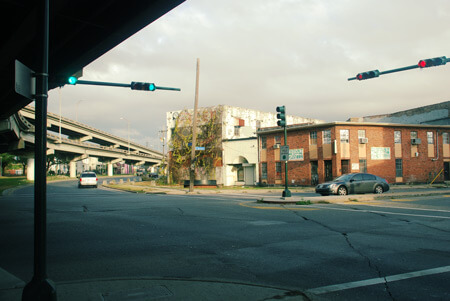 Intersection of St. Bernard Avenue and I-10 in Tremé, New Orleans, Louisiana, December 31, 2008. Photograph by Christopher Lirette.