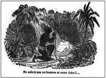 "Am I not a man and your brother?" Illustration on the cover of La Revue des Colonies 3 (1837): 376–392.  The story was originally published in this volume by Victor Séjour as "Le Mulâtre." 