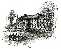 Augustus Hurt House, Sherman's temporary headquarters, Atlanta, Georgia, ca. 1864, Battles and Leaders of the Civil War, vol. 4. Sketch by Theodore Davis. 