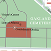 Oakland Cemetery, Atlanta, Georgia. Battle of Atlanta map by Michael Page, 2014. 