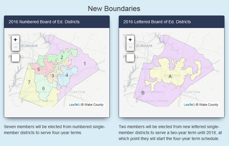 New Boundaries, Wake County Public School System, 2016. Maps © Wake County Board of Education.