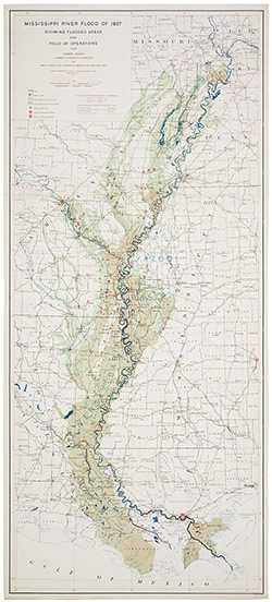 Mississippi River Flood of 1927 showing Flooded Areas and Field of Operations, 1927. Coast and Geodetic Survey. From Records of the Coast and Geodetic Survey, RG 23.