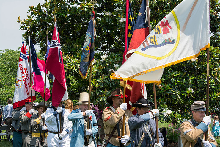 Confederate Memorial Day, Arlington National Cemetary, June 8, 2014. Maryland Sons of Confederate Veterans color guard retire the colors during the Confederate Memorial Day exercises. Photograph by Flick user Tim Evanson. Creative Commons license CC BY-SA 2.0.