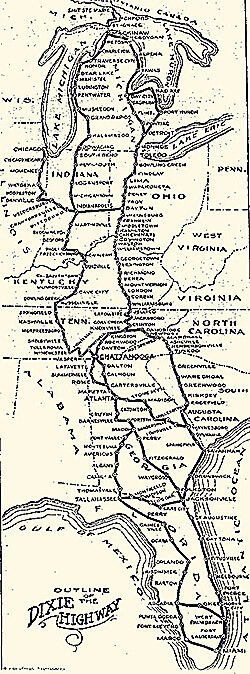Outline of the Dixie Highway, The Dixie Highway Association, 1915-1927. Courtesy of Wikimedia Commons.