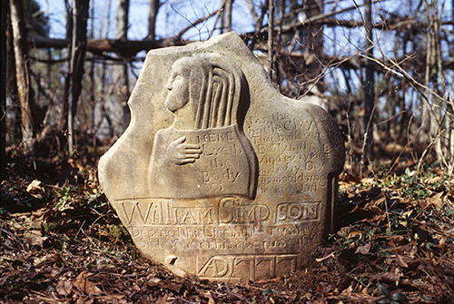 William Simpson gravestone (1777), Stone Cemetery, Chester County, South Carolina, March 1996.